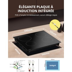 COMFEE' CIH741F238K0 Table de Cuisson à Induction 7200W avec 4 Brûleurs, 9 Niveaux de Puissance, Surface de Chauffe Agrandie de 