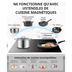 COMFEE' CIH741F238K0 Table de Cuisson à Induction 7200W avec 4 Brûleurs, 9 Niveaux de Puissance, Surface de Chauffe Agrandie de 