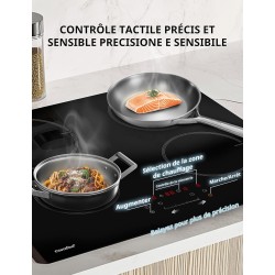 COMFEE' CIH741F238K0 Table de Cuisson à Induction 7200W avec 4 Brûleurs, 9 Niveaux de Puissance, Surface de Chauffe Agrandie de 