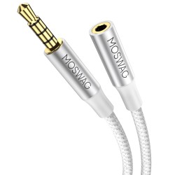 MOSWAG Rallonge Jack Audio 3.5 mm 4 Pôles pour Casque Micro, Nylon Tressé Jack Mâle vers Femelle Câble Extension Audio Stéréo Co