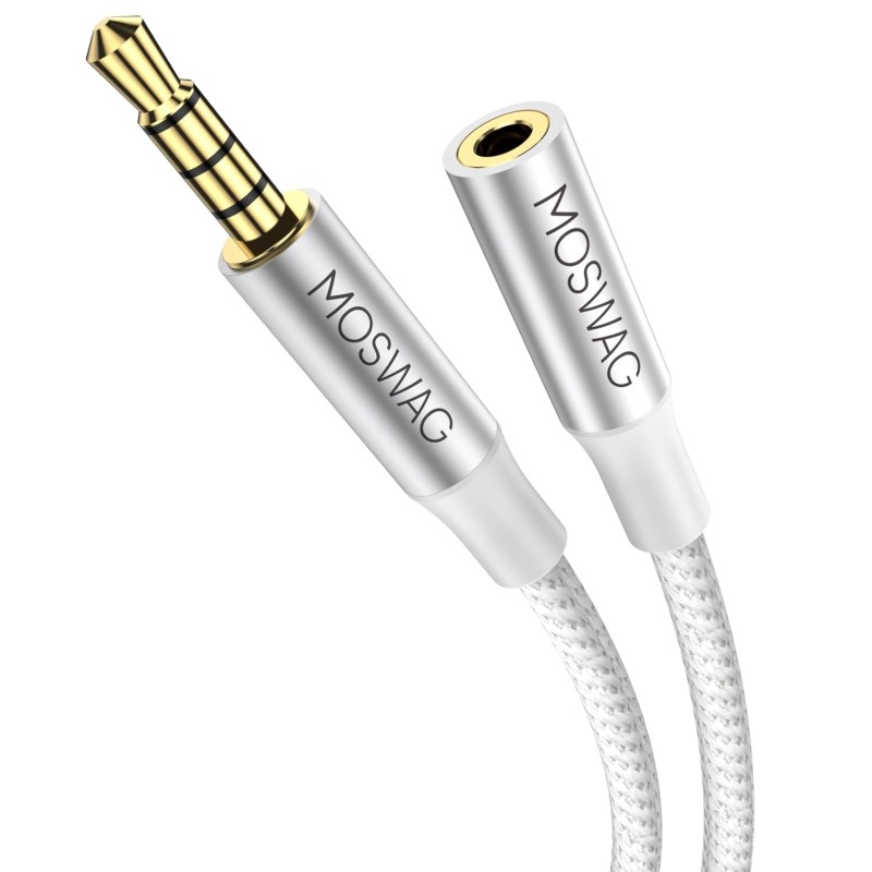 MOSWAG Rallonge Jack Audio 3.5 mm 4 Pôles pour Casque Micro, Nylon Tressé Jack Mâle vers Femelle Câble Extension Audio Stéréo Co
