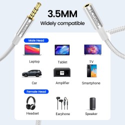 MOSWAG Rallonge Jack Audio 3.5 mm 4 Pôles pour Casque Micro, Nylon Tressé Jack Mâle vers Femelle Câble Extension Audio Stéréo Co