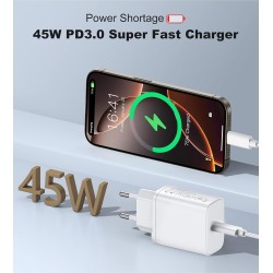 45W Chargeur USB C Rapide for iPhone 17 16 15/17 16 15 Pro/17 16 15 Pro Max/17 Air/16 15 Plus/iPad Pro/iPad Air, Samsung S25 S24
