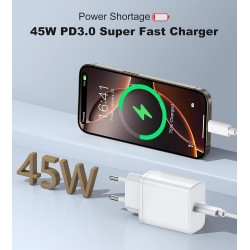 45W Chargeur USB C Rapide for iPhone 17 16 15/17 16 15 Pro/17 16 15 Pro Max/17 Air/16 15 Plus/iPad Pro/iPad Air, Samsung S25 S24