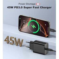 2 Pack 45W Chargeur Charge Rapide pour Samsung Galaxy S25/S24/S23/S22/S21 Ultra/S20/S20+/Note 20/10/9/8/A73/A53/A52/S10/S9, iPho