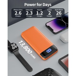 Batterie externe 13800mah, slimmest 22.5w power bank, batterie portable usb c (entrée/sortie) pd3.0 qc4.0 charge rapide chargeur