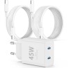 Super Rapide Samsung Chargeur Type C, 45W Double Port USB C Chargeur Rapide Bloc et 60W 1M + 2M USB C câble - PD Quick Charge 3.