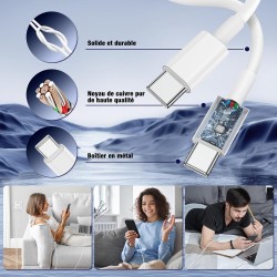Super Rapide Samsung Chargeur Type C, 45W Double Port USB C Chargeur Rapide Bloc et 60W 1M + 2M USB C câble - PD Quick Charge 3.
