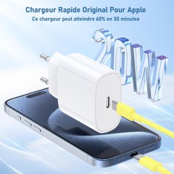 Chargeur pour iPhone 15 16, 20W apple original chargeur rapide avec 60W 1M+2M câble de charge rapide pour iPhone 16/16 Pro/16 Ma