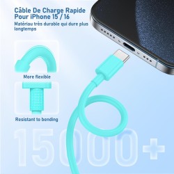 Chargeur pour iPhone 15 16, 20W apple original chargeur rapide avec 60W 1M+2M câble de charge rapide pour iPhone 16/16 Pro/16 Ma