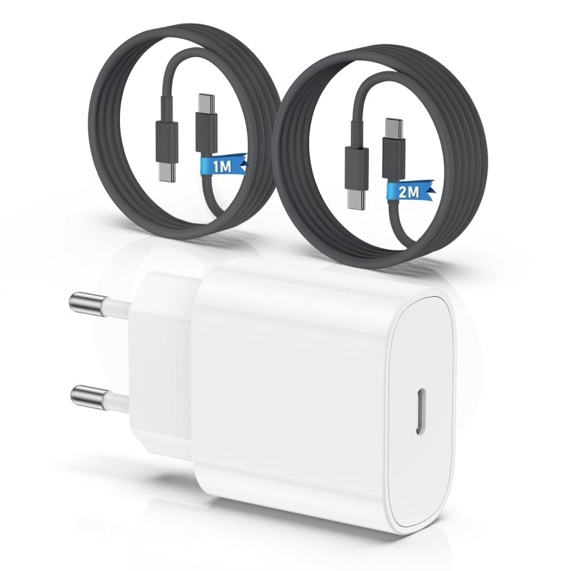Chargeur 20W Rapide Original avec Câble 60W (1M+2M) pour iPhone 15/16, iPad Pro/Air/Mini