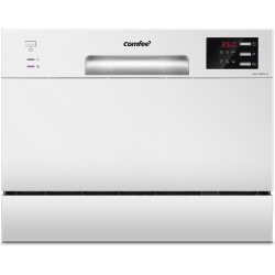 COMFEE' TD602E-W Lave-vaisselle compact pose libre, écran LED, 6,5 litres, blanc, niveau sonore : 47 dB