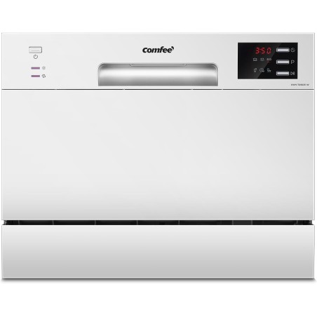 COMFEE' TD602E-W Lave-vaisselle compact pose libre, écran LED, 6,5 litres, blanc, niveau sonore : 47 dB