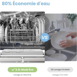 COMFEE' TD602E-W Lave-vaisselle compact pose libre, écran LED, 6,5 litres, blanc, niveau sonore : 47 dB