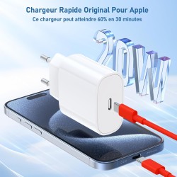 Chargeur pour iPhone 15 16, 20W apple original chargeur rapide avec 60W 1M+2M câble de charge rapide pour iPhone 16/16 Pro/16 Ma