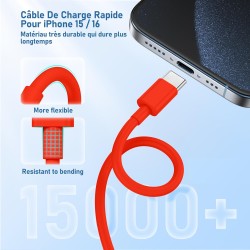 Chargeur pour iPhone 15 16, 20W apple original chargeur rapide avec 60W 1M+2M câble de charge rapide pour iPhone 16/16 Pro/16 Ma
