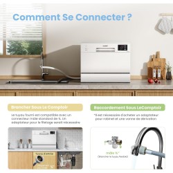 COMFEE' TD602E-W Lave-vaisselle compact pose libre, écran LED, 6,5 litres, blanc, niveau sonore : 47 dB