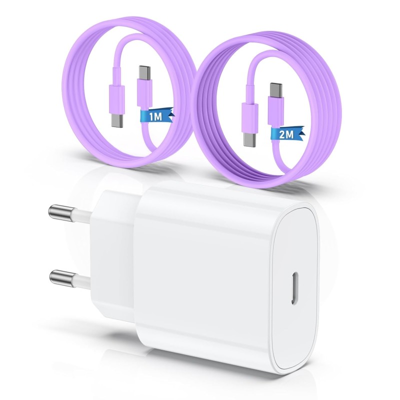 Chargeur pour iPhone 15 16, 20W Apple Original Chargeur Rapide avec 60W 1M+2M câble de Charge Rapide pour iPhone 16/16 Pro/16 Ma