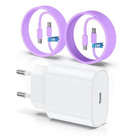 Chargeur pour iPhone 15 16, 20W Apple Original Chargeur Rapide avec 60W 1M+2M câble de Charge Rapide pour iPhone 16/16 Pro/16 Ma