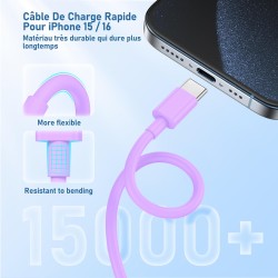 Chargeur pour iPhone 15 16, 20W Apple Original Chargeur Rapide avec 60W 1M+2M câble de Charge Rapide pour iPhone 16/16 Pro/16 Ma