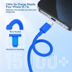 Chargeur Rapide 20W Original pour iPhone 15/16 et Pro Max/Plus, Câble 60W (1M+2M) - Compatible iPad Pro/Air/Mini