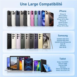 Chargeur Rapide 20W Original pour iPhone 15/16 et Pro Max/Plus, Câble 60W (1M+2M) - Compatible iPad Pro/Air/Mini