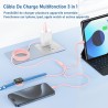 Chargeur pour Apple Watch, chargeur rapide magnétique 20w pour Apple iWatch, câble original 3 en 1 multi-charge (2M) compatible 