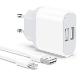 Chargeur for iPhone, Prise USB avec Cable 2M pour iPhone 8 7 6 6S Plus XR X XS 11 12 13 14 Pro Max Mini SE 5 5S, Pad, 2-Pack 5V 