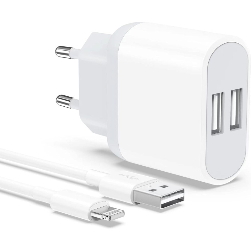 Chargeur for iPhone, Prise USB avec Cable 2M pour iPhone 8 7 6 6S Plus XR X XS 11 12 13 14 Pro Max Mini SE 5 5S, Pad, 2-Pack 5V 