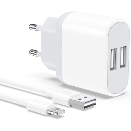 Chargeur for iPhone, Prise USB avec Cable 2M pour iPhone 8 7 6 6S Plus XR X XS 11 12 13 14 Pro Max Mini SE 5 5S, Pad, 2-Pack 5V 