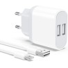 Chargeur for iPhone, Prise USB avec Cable 2M pour iPhone 8 7 6 6S Plus XR X XS 11 12 13 14 Pro Max Mini SE 5 5S, Pad, 2-Pack 5V 