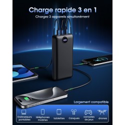 Batterie externe 50000mah charge rapide,power bank grande capacité 22,5w,usb-c avec 3 sorties & 2 entrées chargeur portable écra