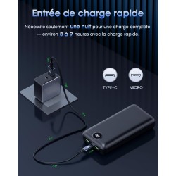 Batterie externe 50000mah charge rapide,power bank grande capacité 22,5w,usb-c avec 3 sorties & 2 entrées chargeur portable écra