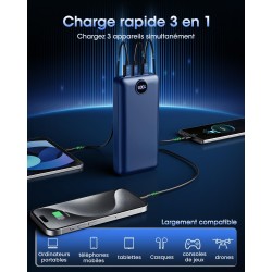 Batterie externe 50000mah charge rapide,power bank grande capacité 22,5w,usb-c avec 3 sorties & 2 entrées chargeur portable écra