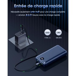 Batterie externe 50000mah charge rapide,power bank grande capacité 22,5w,usb-c avec 3 sorties & 2 entrées chargeur portable écra