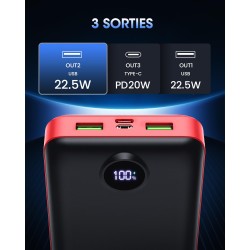 Pdbest batterie externe 50000mah charge rapide,power bank grande capacité avec 3 sorties & 2 entrées 22,5w,usb-c chargeur portab