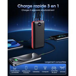 Pdbest batterie externe 50000mah charge rapide,power bank grande capacité avec 3 sorties & 2 entrées 22,5w,usb-c chargeur portab