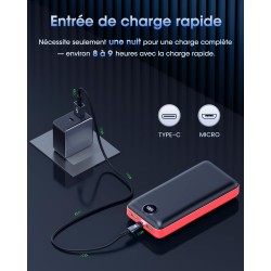 Pdbest batterie externe 50000mah charge rapide,power bank grande capacité avec 3 sorties & 2 entrées 22,5w,usb-c chargeur portab