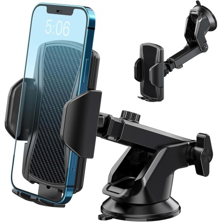 Hoppac Support Telephone Voiture, Porte Téléphone Voiture Tableau de Bord et Voiture Pare-Brise, 360 Degrés Rotation, Un Bouton 