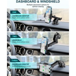Hoppac Support Telephone Voiture, Porte Téléphone Voiture Tableau de Bord et Voiture Pare-Brise, 360 Degrés Rotation, Un Bouton 