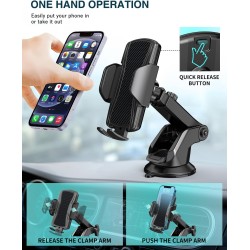 Hoppac Support Telephone Voiture, Porte Téléphone Voiture Tableau de Bord et Voiture Pare-Brise, 360 Degrés Rotation, Un Bouton 