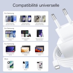 25W Chargeur USB C Secteur Charge Rapide pour Samsung Galaxy S25/S24/S23/S22/S21 Ultra/S20/S20+/Note 20/10/9/8/A73/A53/A52/S10/S