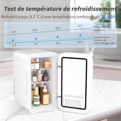 YASHE Mini réfrigérateur, 6 litres/8 canettes 220-240 V AC/DC Réfrigérateur thermoélectrique portable pour chambre à coucher, so