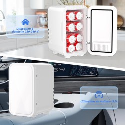 YASHE Mini réfrigérateur, 6 litres/8 canettes 220-240 V AC/DC Réfrigérateur thermoélectrique portable pour chambre à coucher, so