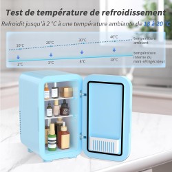 YASHE Mini réfrigérateur, 6 litres/8 canettes 220-240 V AC/DC, réfrigérateur thermoélectrique portable pour chambre à coucher, s
