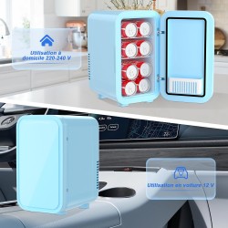 YASHE Mini réfrigérateur, 6 litres/8 canettes 220-240 V AC/DC, réfrigérateur thermoélectrique portable pour chambre à coucher, s
