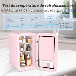 YASHE Mini réfrigérateur, 6 litres/8 canettes 220-240 V AC/DC Réfrigérateur thermoélectrique portable pour chambre à coucher, so