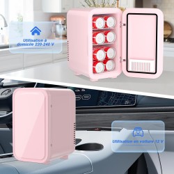 YASHE Mini réfrigérateur, 6 litres/8 canettes 220-240 V AC/DC Réfrigérateur thermoélectrique portable pour chambre à coucher, so