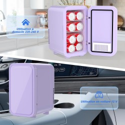 YASHE Mini réfrigérateur, 6 litres/8 canettes 220-240 V AC/DC, réfrigérateur thermoélectrique portable pour chambre à coucher, s