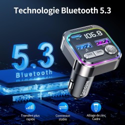 Gizmovine transmetteur fm bleutooth voiture, émetteur radio avec prise allume cigare, usb c qc pd 36w adaptateur, autoradio blut